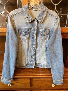 Y2K Style Cato Studded Collar Denim Trucker Jacket Light Wash Womens M